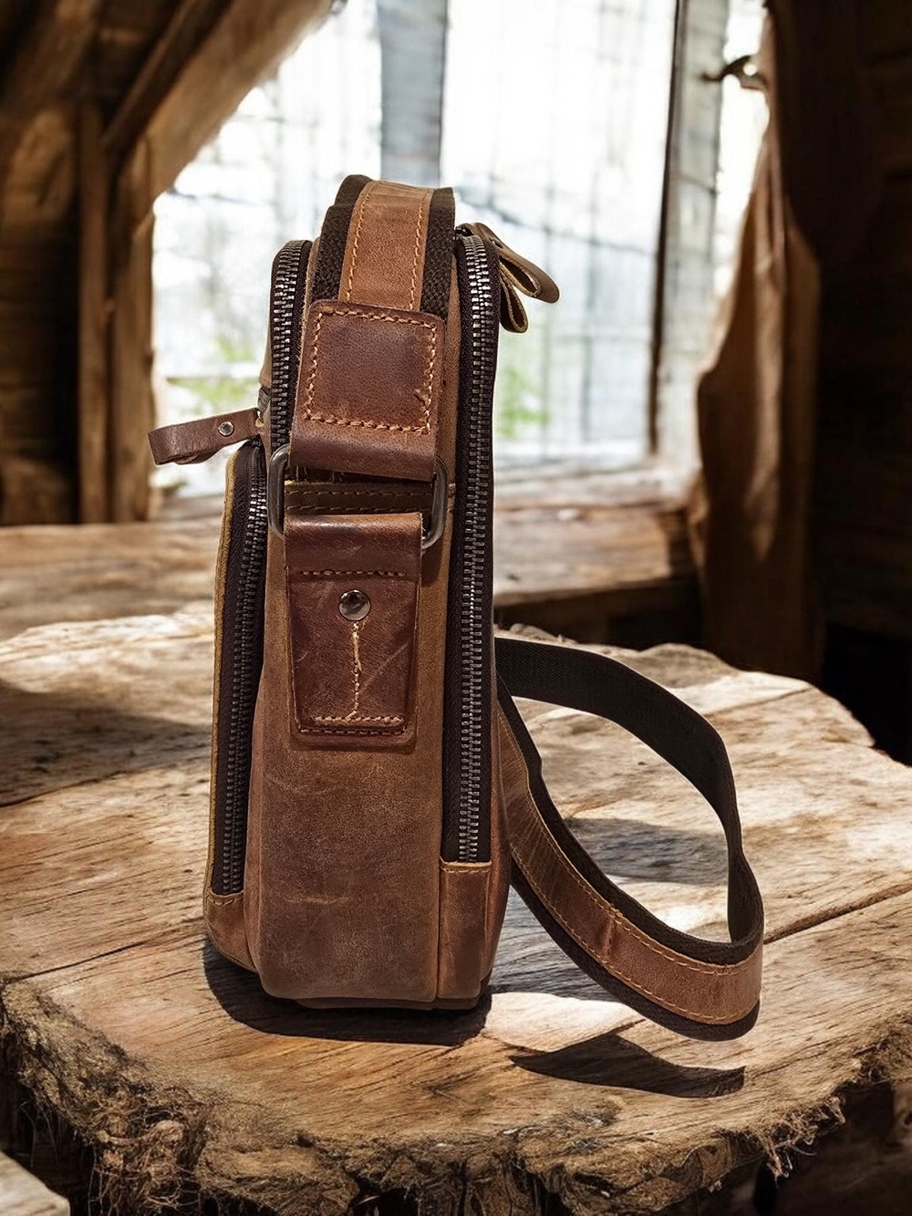 Joyir Men's Messenger Bag Genuine Leather Man Purse Small Coffee. - Picture 2 of 5